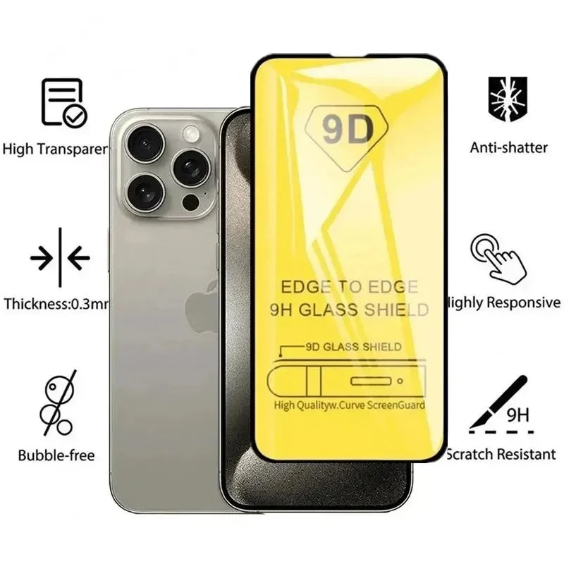 5PCS 9D Tempered Glass For iPhone 16 Pro Max 15 14 13 11 12 Mini XR X Xs Max 7 8 Plus SE 6s 16pro 15pro 13pro Screen Protectors