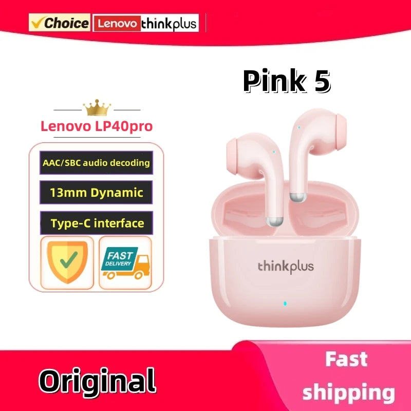 Original Lenovo LP40Pro Earphones Wireless Bluetooth Earbuds Sports Waterproof Headphone with Mic Touch Control TWS Headset