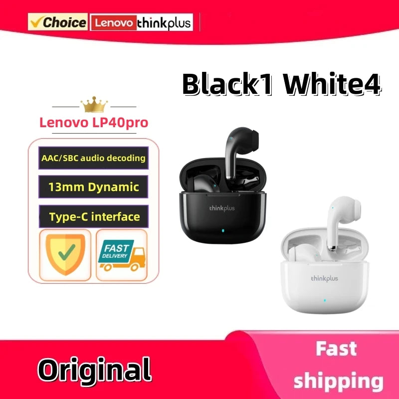 Original Lenovo LP40Pro Earphones Wireless Bluetooth Earbuds Sports Waterproof Headphone with Mic Touch Control TWS Headset