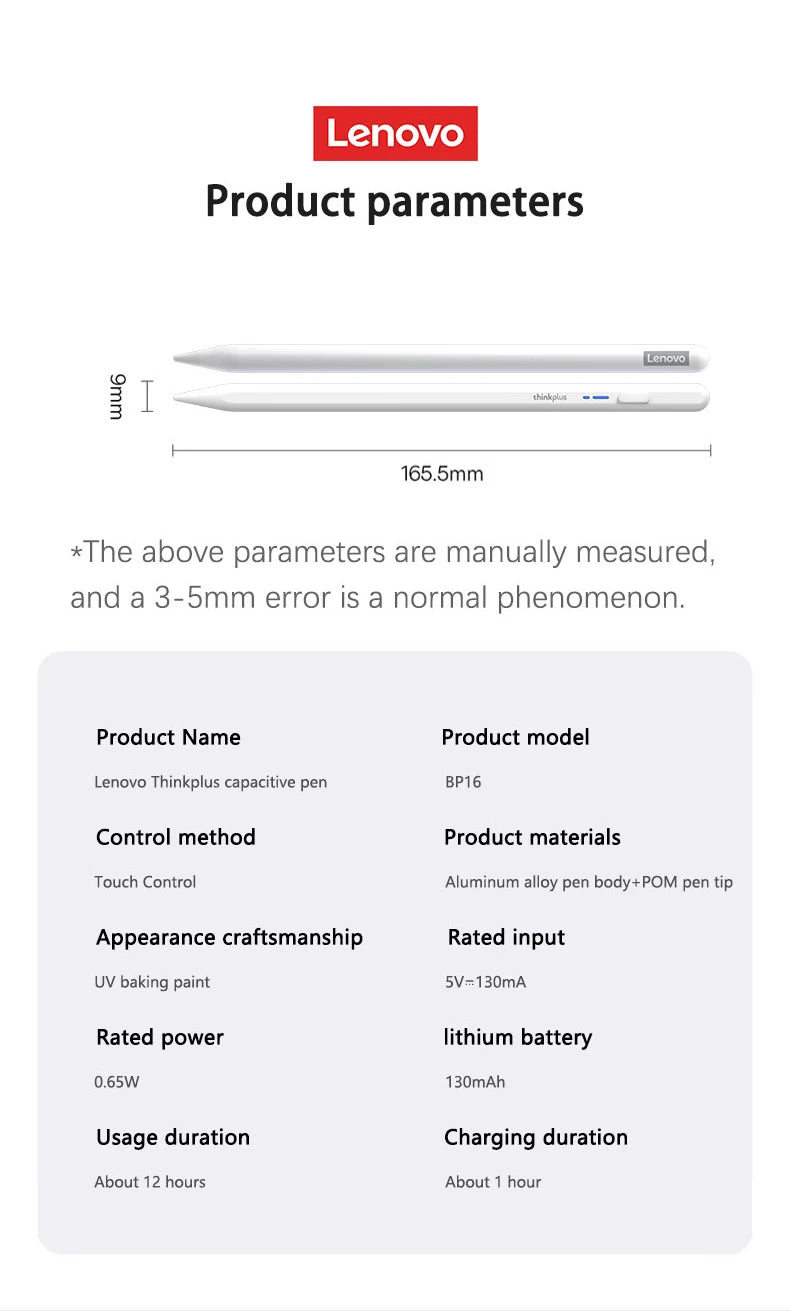 Thinkplus BP16APFor iPad with Palm Rejection Stylus Pen For iPad Air M2 Pro 13 Pro 12.9 10 Gen 7th 8th 9th 10.2 Lenovo Pencil