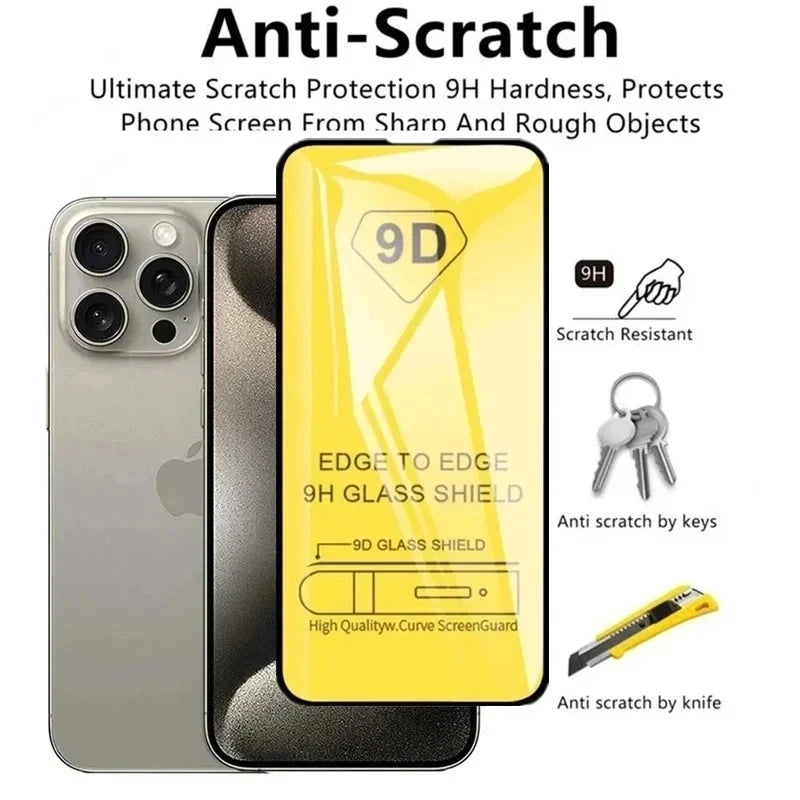 5PCS 9D Tempered Glass For iPhone 16 Pro Max 15 14 13 11 12 Mini XR X Xs Max 7 8 Plus SE 6s 16pro 15pro 13pro Screen Protectors