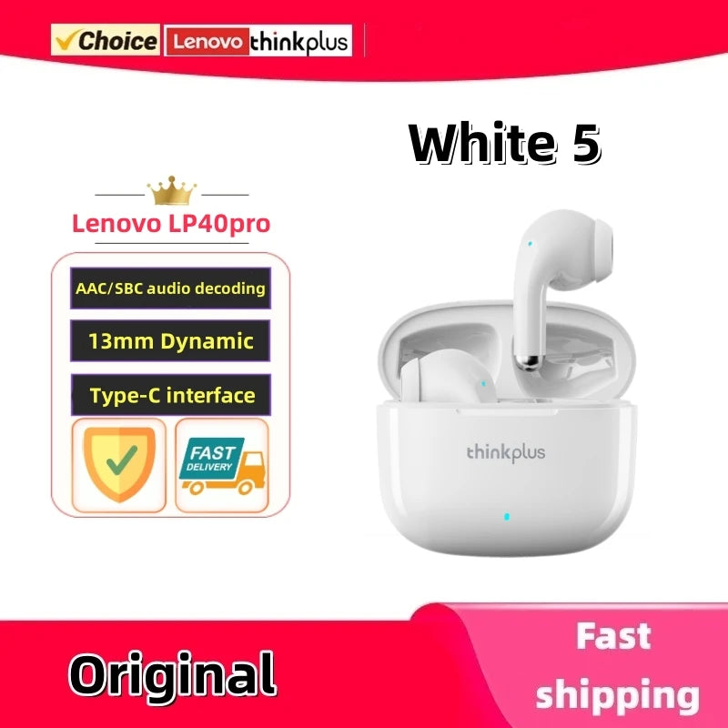 Original Lenovo LP40Pro Earphones Wireless Bluetooth Earbuds Sports Waterproof Headphone with Mic Touch Control TWS Headset