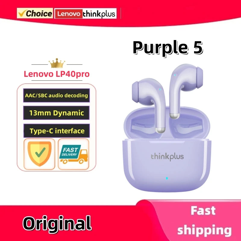 Original Lenovo LP40Pro Earphones Wireless Bluetooth Earbuds Sports Waterproof Headphone with Mic Touch Control TWS Headset
