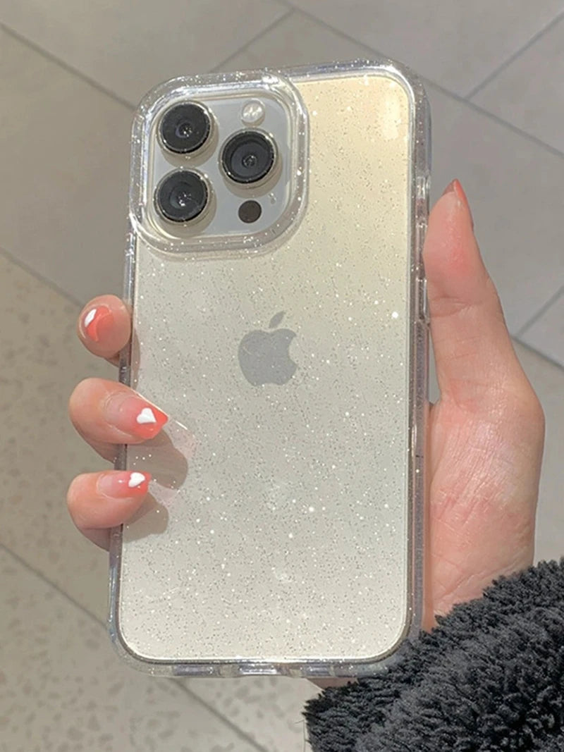 Luxury Bling Glitter Clear Phone Case for iPhone 16 15 14 13 12 11 Pro Max Plus Mini Silicone Soft Transparent Bumper Cover