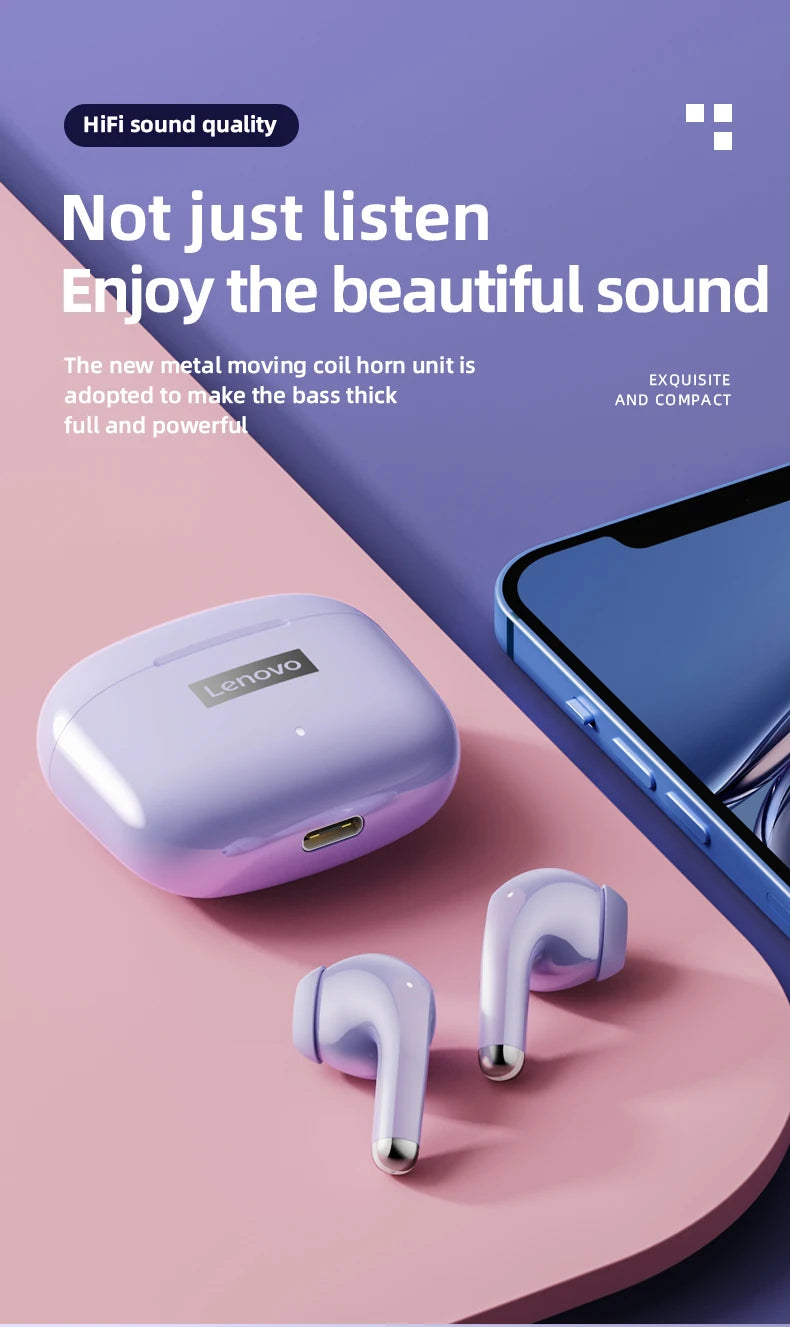 Original Lenovo LP40Pro Earphones Wireless Bluetooth Earbuds Sports Waterproof Headphone with Mic Touch Control TWS Headset