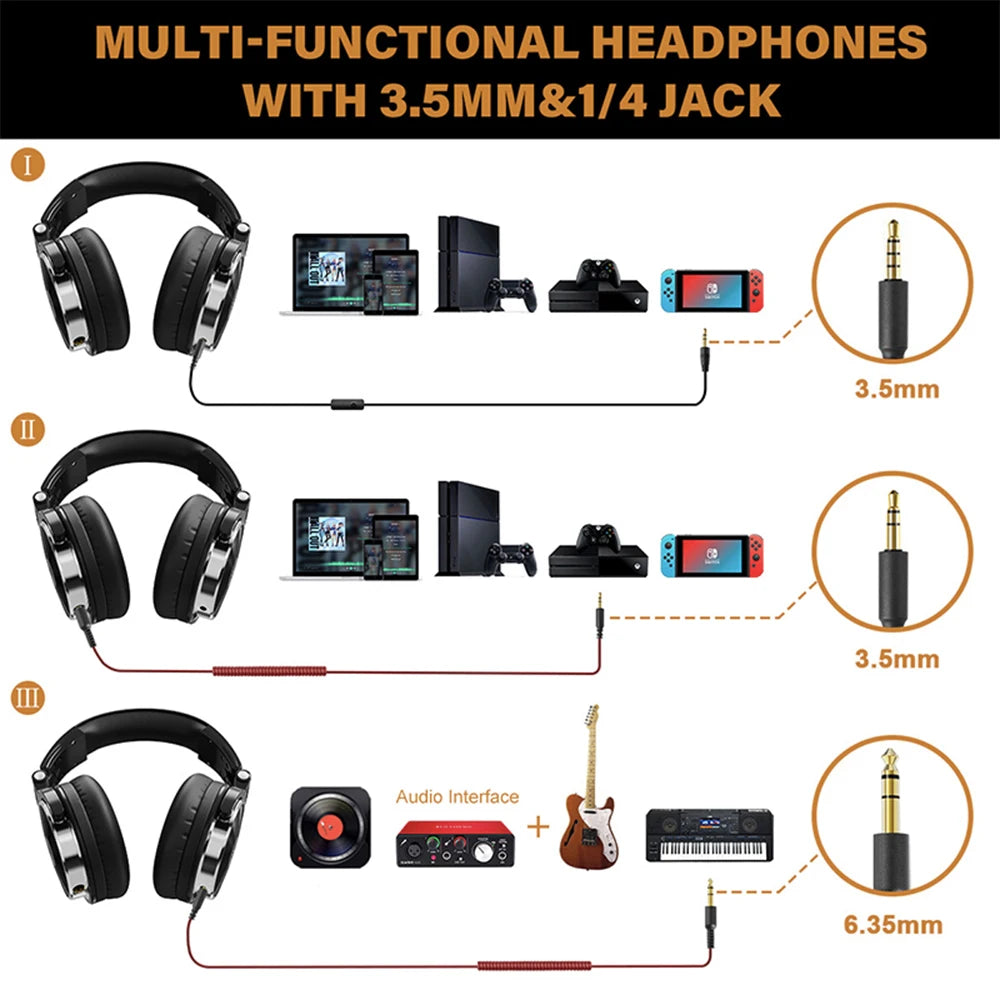 Oneodio Wired Headphones Professional Studio DJ Headphone With Microphone Over Ear Hi-Res Headset Monitoring For Music Phone