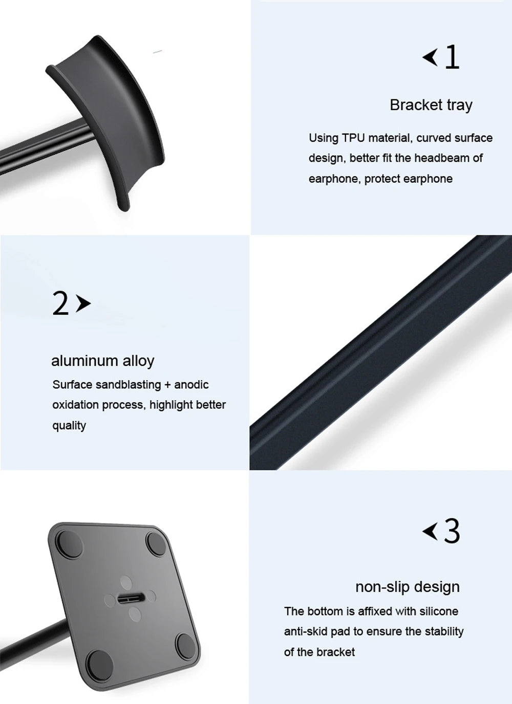 Aluminium Alloy Metal Headset Stand Holder Headphone Rack Mount Hanger Flexible Earphone Gamer Hanger Display Rack