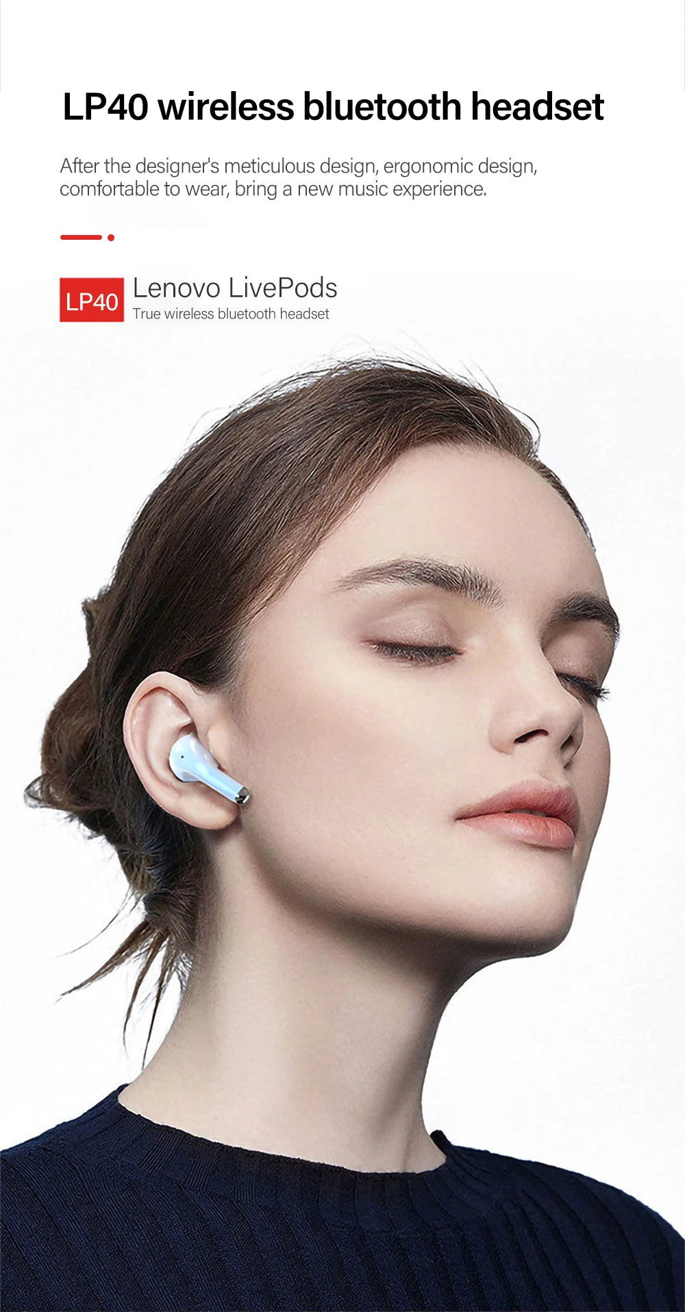 Original Lenovo LP40Pro Earphones Wireless Bluetooth Earbuds Sports Waterproof Headphone with Mic Touch Control TWS Headset