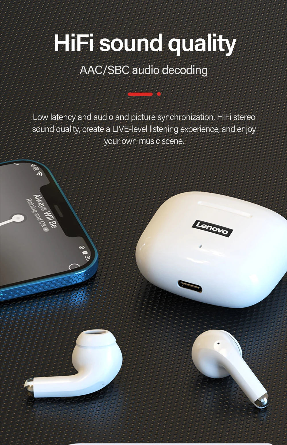 Original Lenovo LP40Pro Earphones Wireless Bluetooth Earbuds Sports Waterproof Headphone with Mic Touch Control TWS Headset