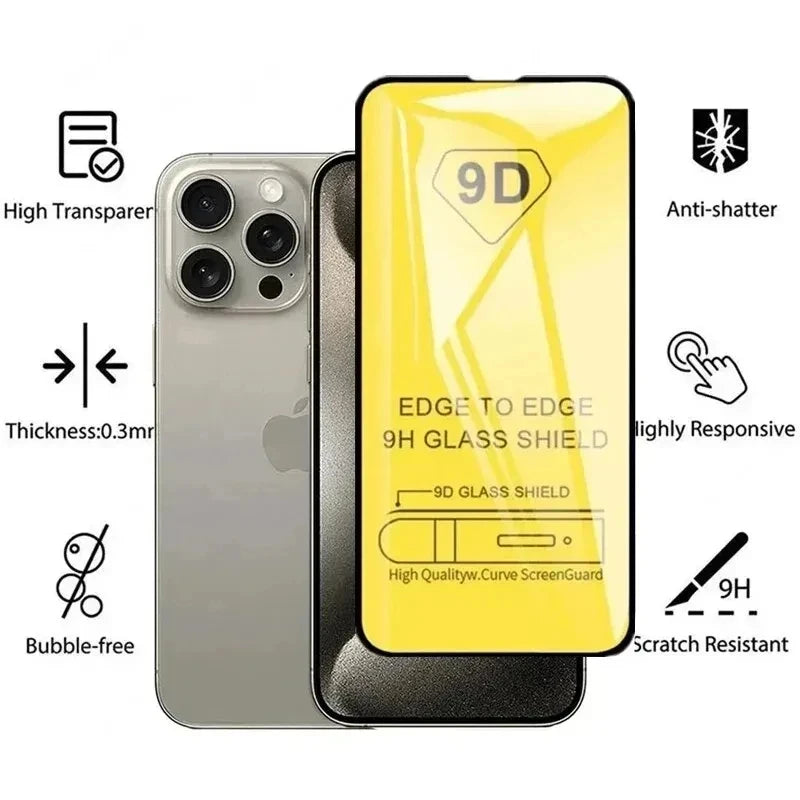 5PCS 9D Tempered Glass For iPhone 16 Pro Max 15 14 13 11 12 Mini XR X Xs Max 7 8 Plus SE 6s 16pro 15pro 13pro Screen Protectors