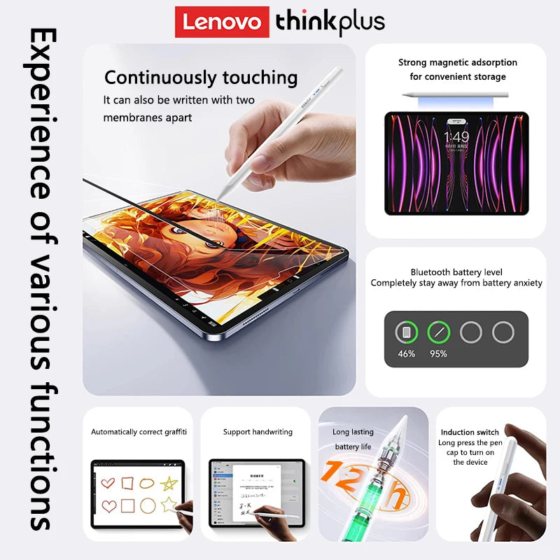 Thinkplus BP16APFor iPad with Palm Rejection Stylus Pen For iPad Air M2 Pro 13 Pro 12.9 10 Gen 7th 8th 9th 10.2 Lenovo Pencil