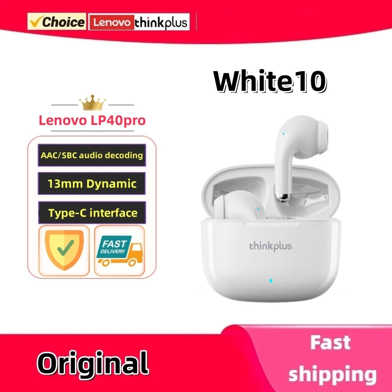 Original Lenovo LP40Pro Earphones Wireless Bluetooth Earbuds Sports Waterproof Headphone with Mic Touch Control TWS Headset